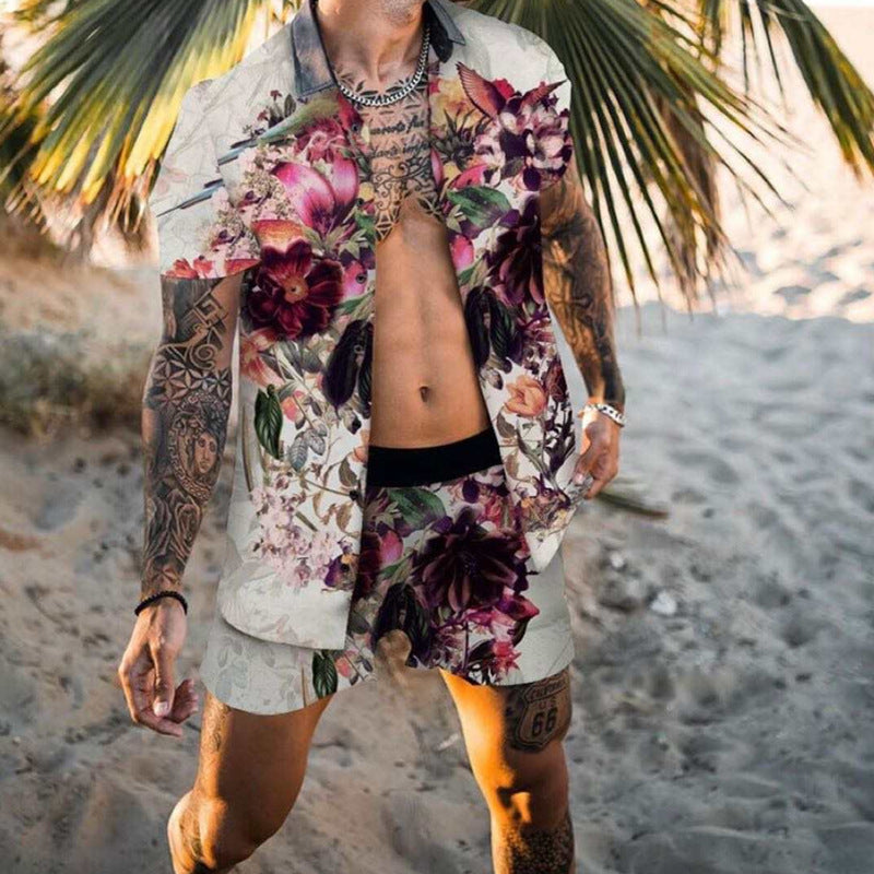 Printed Shirt Beach Shorts Suit