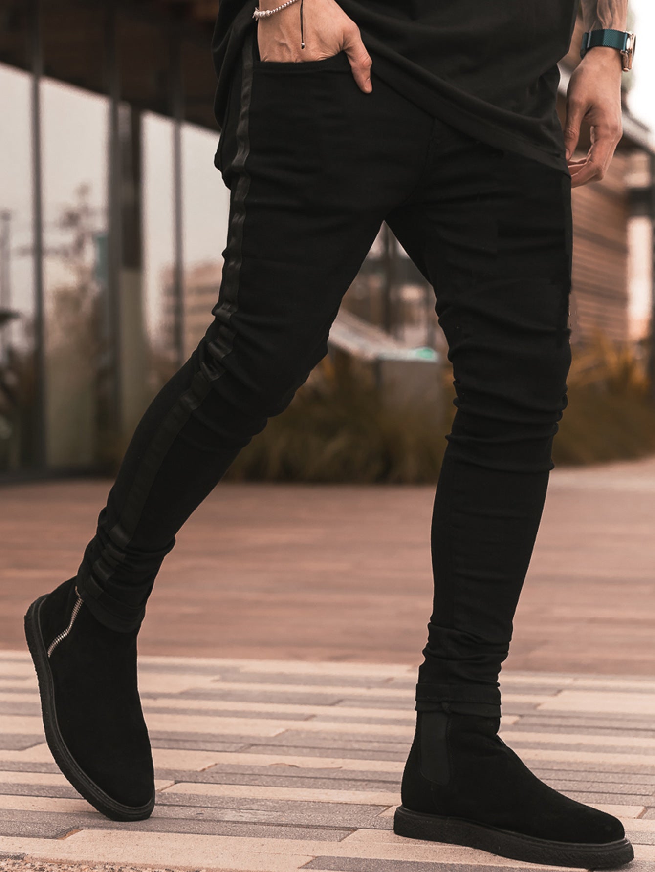 Ripped Black Slim-fit High Waist Denim Trousers