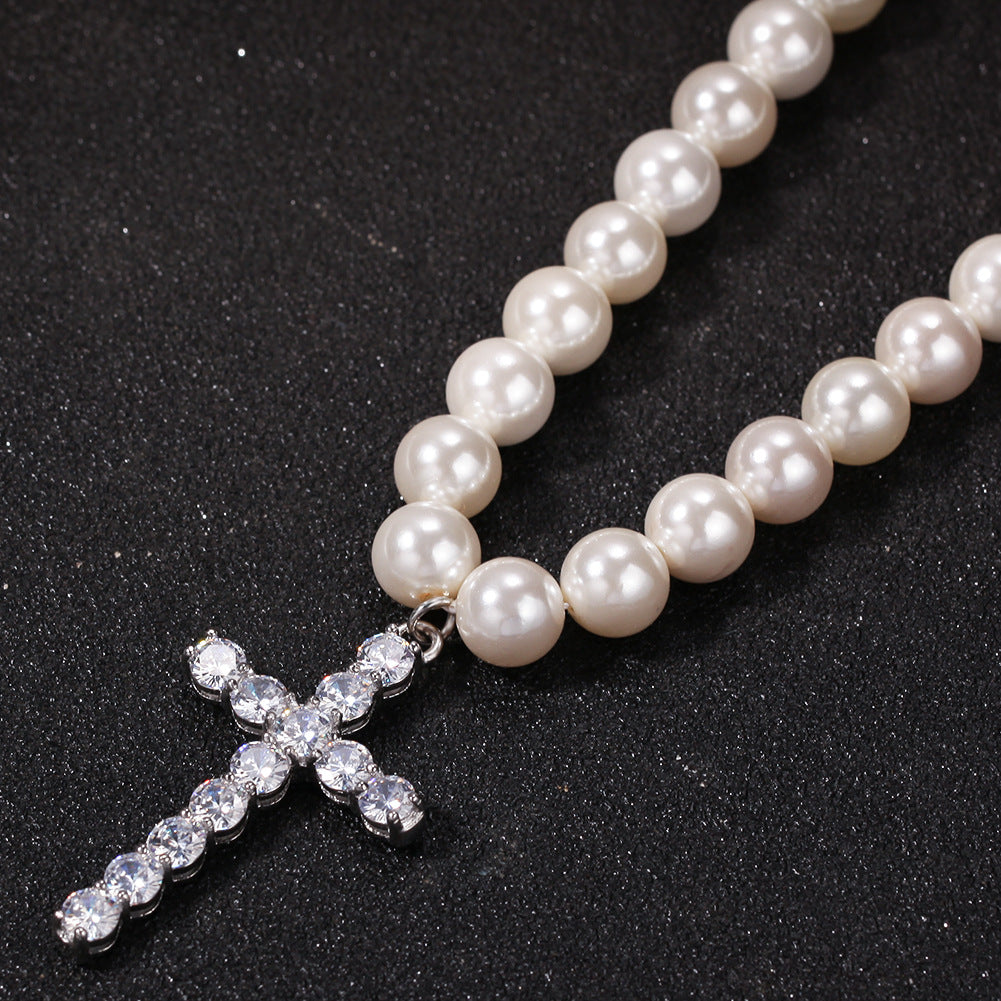 Simple Cross 8-10mm Pearl Necklace