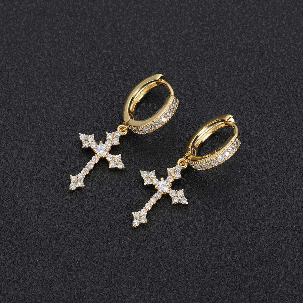 Silver Needle Inlaid Zirconium Cross Ear Buckle