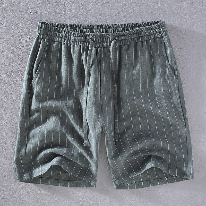 Yarn-dyed Vertical Striped Linen Shorts