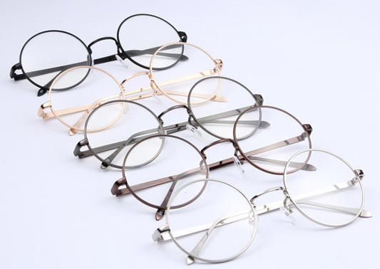 Metal round blue light flat frame retro glasses