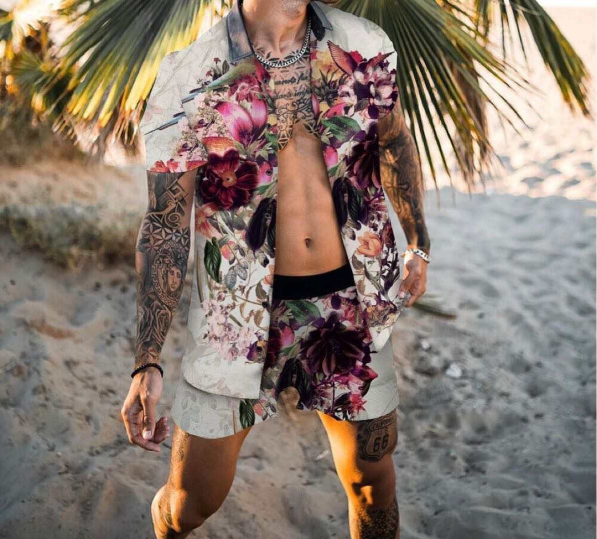 Printed Shirt Beach Shorts Suit