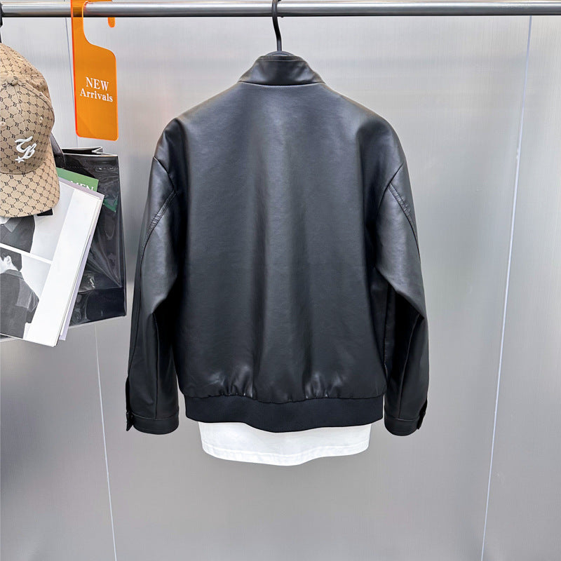 Leisure Leather Jacket Stand Collar