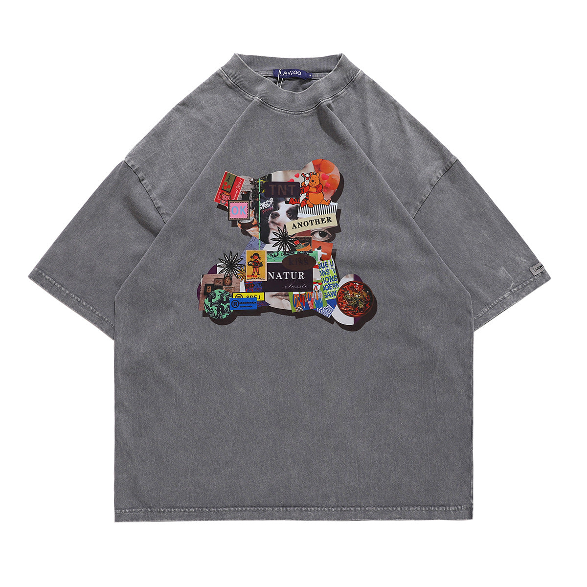 Retro Old Bear Stitching Print Oversize T-shirts