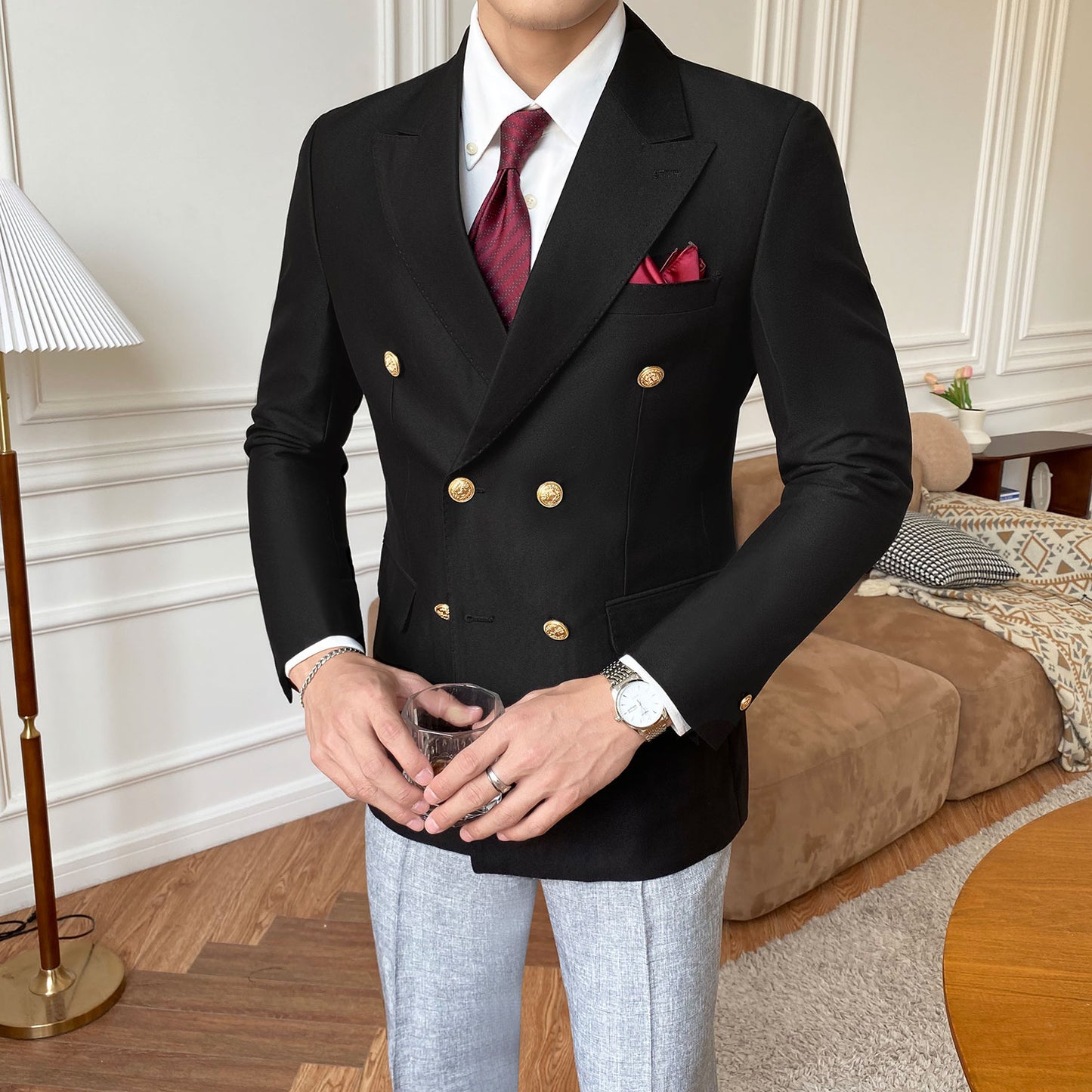 Double Breasted Suit Jacket Casual Slim