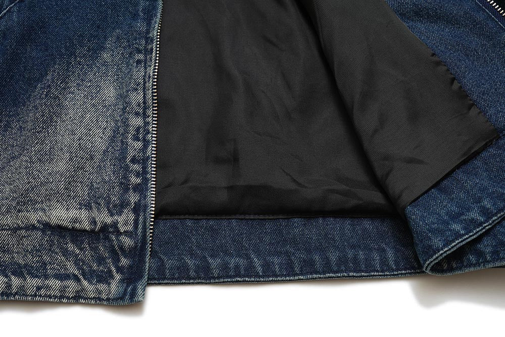 Denim Design Pleated Sleeve Tooling Zipper Jacket