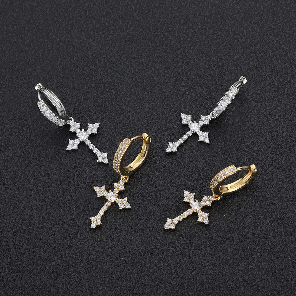 Silver Needle Inlaid Zirconium Cross Ear Buckle