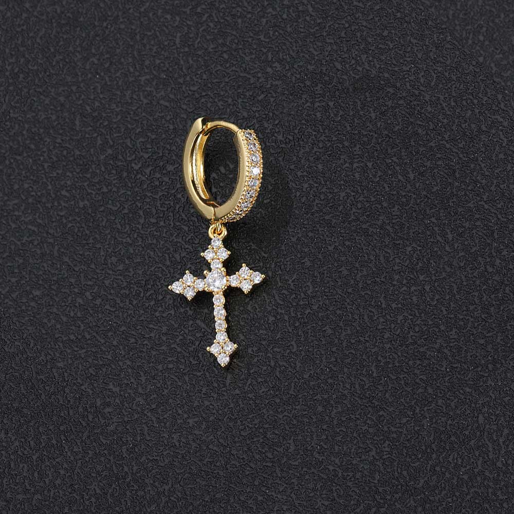 Silver Needle Inlaid Zirconium Cross Ear Buckle