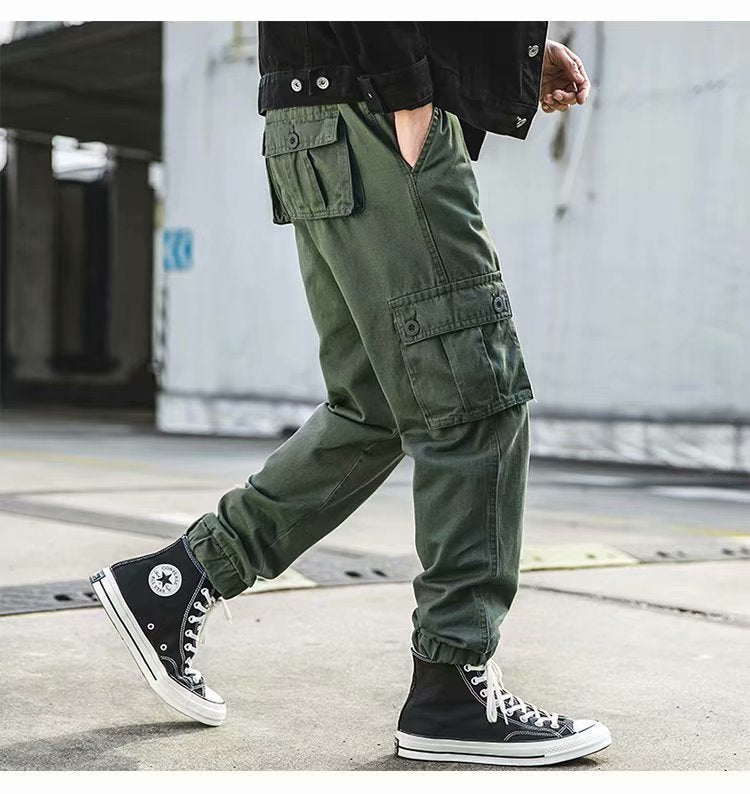 Loose Cropped Pants Multi-pocket Ankle Banded