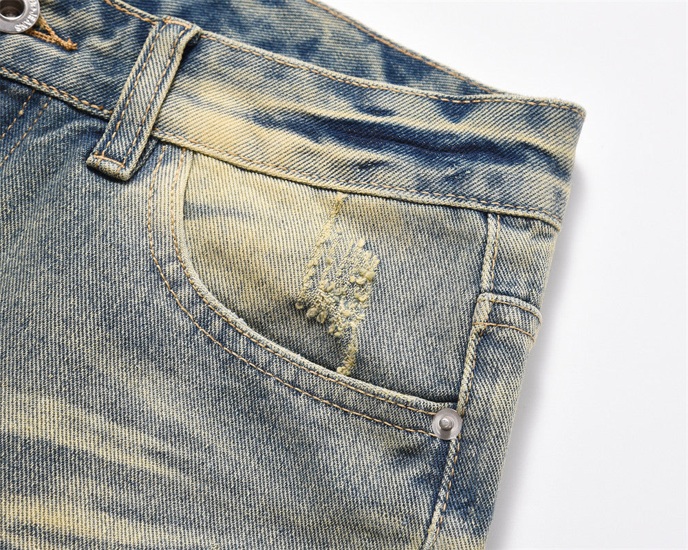 Scratches Denim Straight-leg Pants