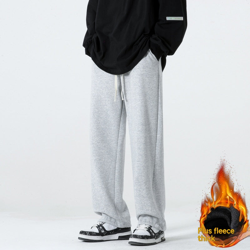 Straight Wide Leg Casual Trousers Drape Fleece-lined Sweats