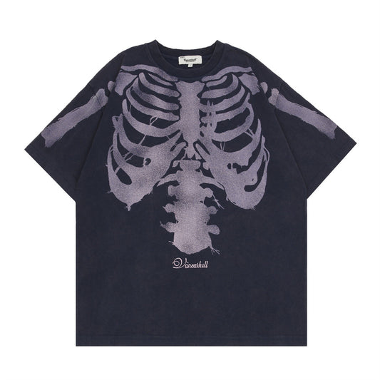 Skull Skeleton Washed Old Short-sleeved Cotton T-shirt