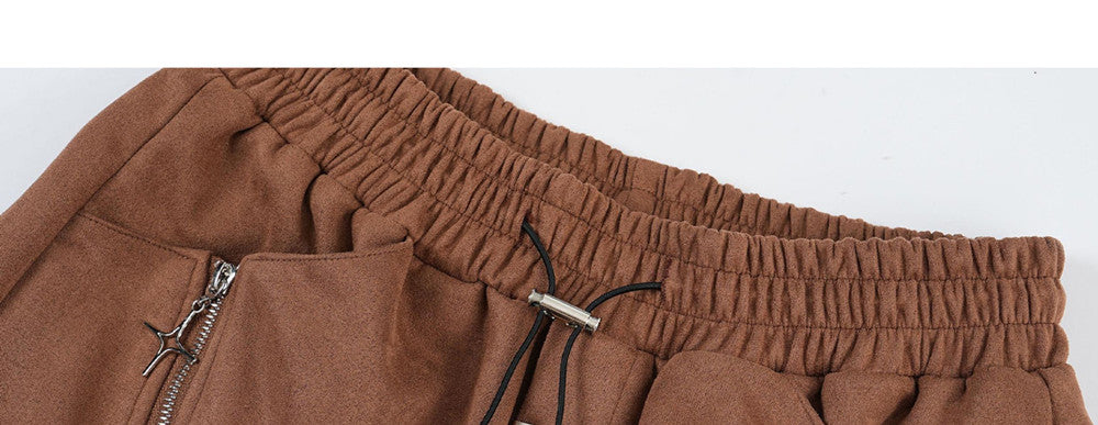 Mid-waist Loose Zipper Shorts