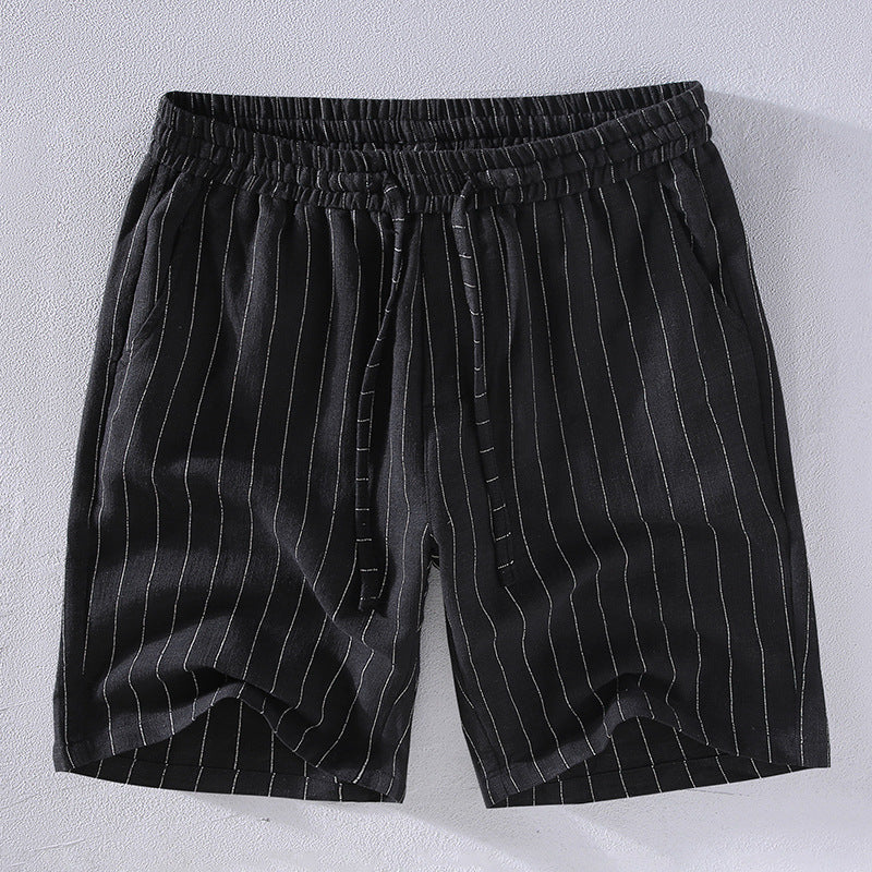 Yarn-dyed Vertical Striped Linen Shorts