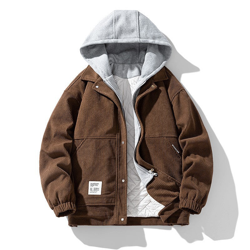 Coat Cotton Corduroy Fake Two-piece Hooded Cotton-padded Jacket