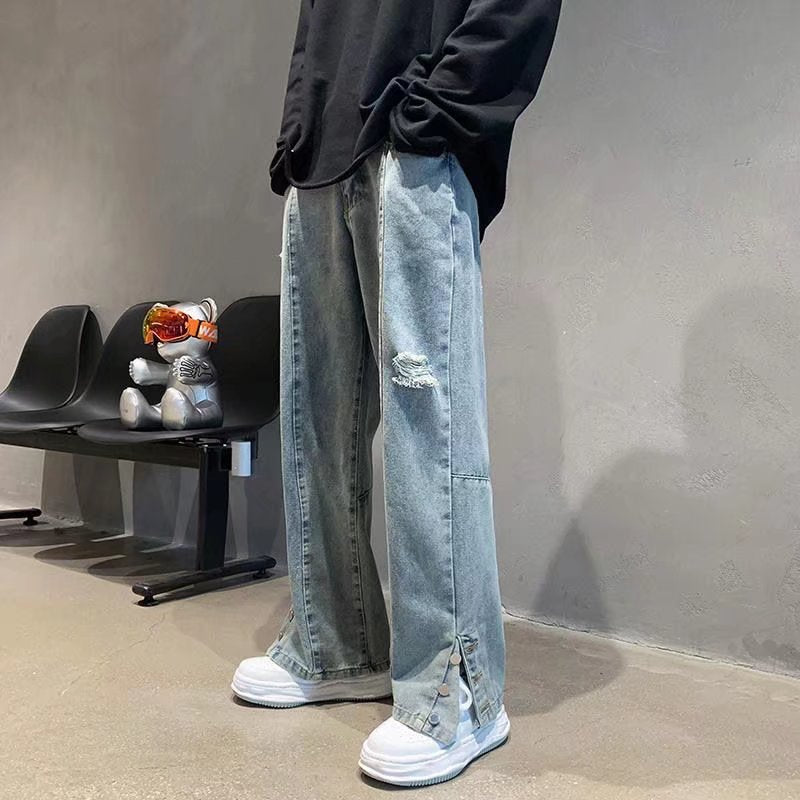 Loose Embroidery Straight Pants