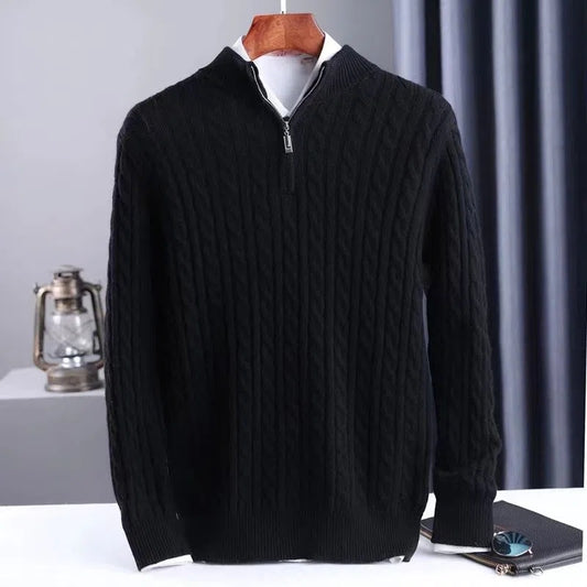 Thick Twist Sweater Zipper Half Open High Collar Warm Sweater Bottoming Shirt