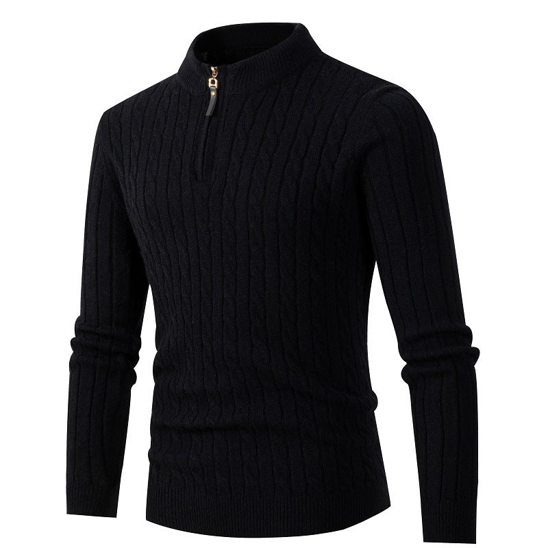 Thick Twist Sweater Zipper Half Open High Collar Warm Sweater Bottoming Shirt