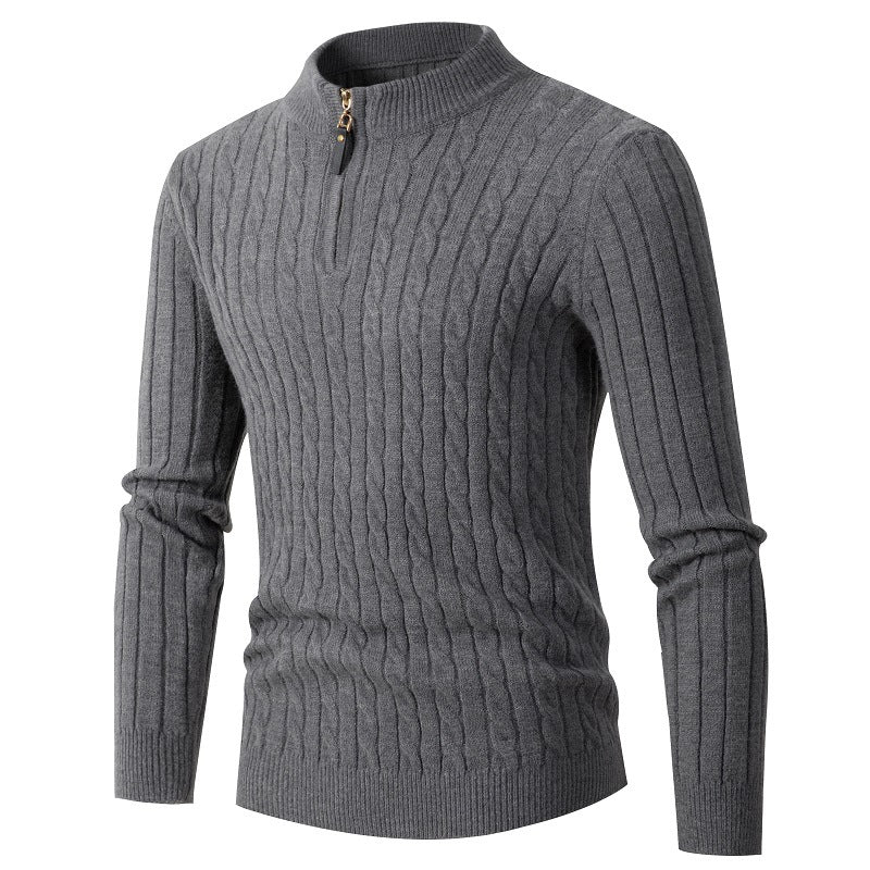 Thick Twist Sweater Zipper Half Open High Collar Warm Sweater Bottoming Shirt