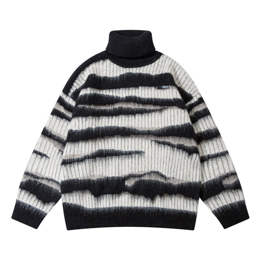 Mohair Casual Long-sleeved Pile Collar Pullover Sweater