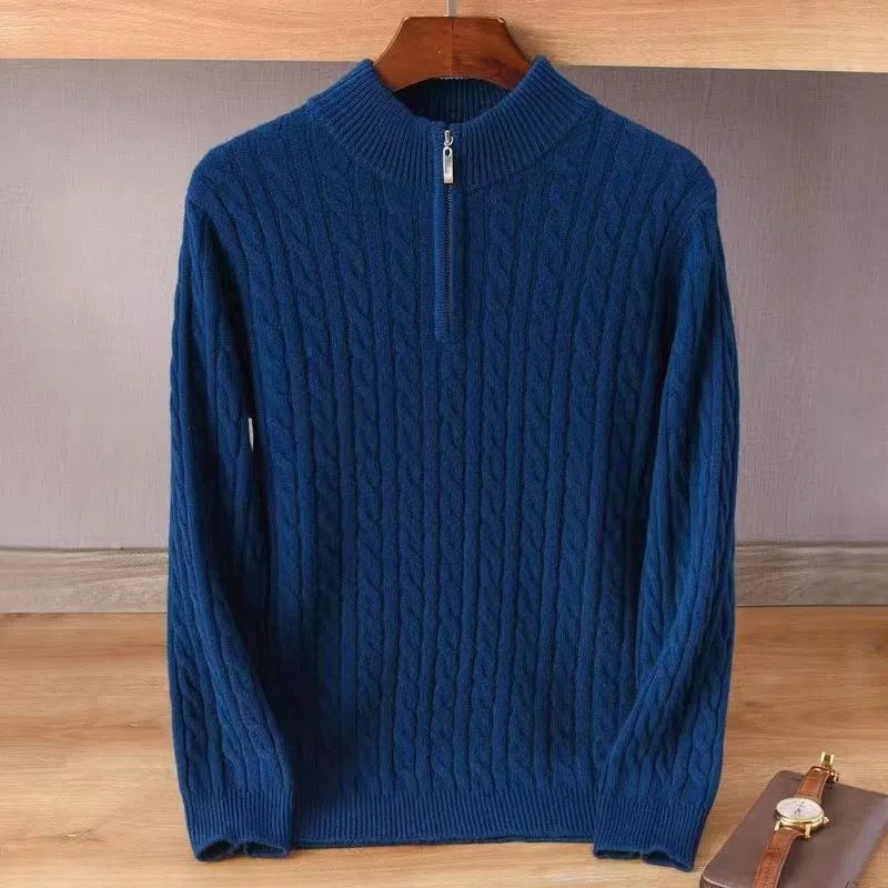 Thick Twist Sweater Zipper Half Open High Collar Warm Sweater Bottoming Shirt