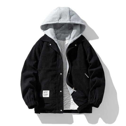 Coat Cotton Corduroy Fake Two-piece Hooded Cotton-padded Jacket