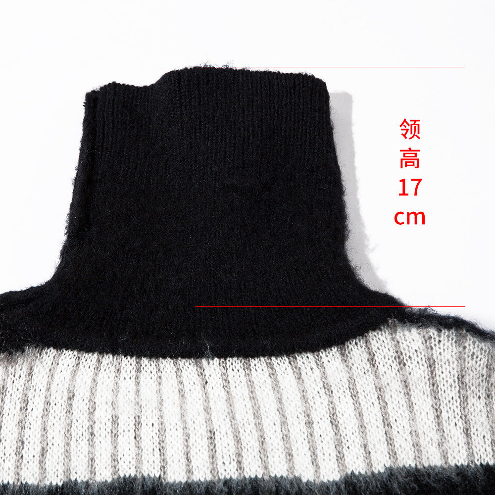 Mohair Casual Long-sleeved Pile Collar Pullover Sweater