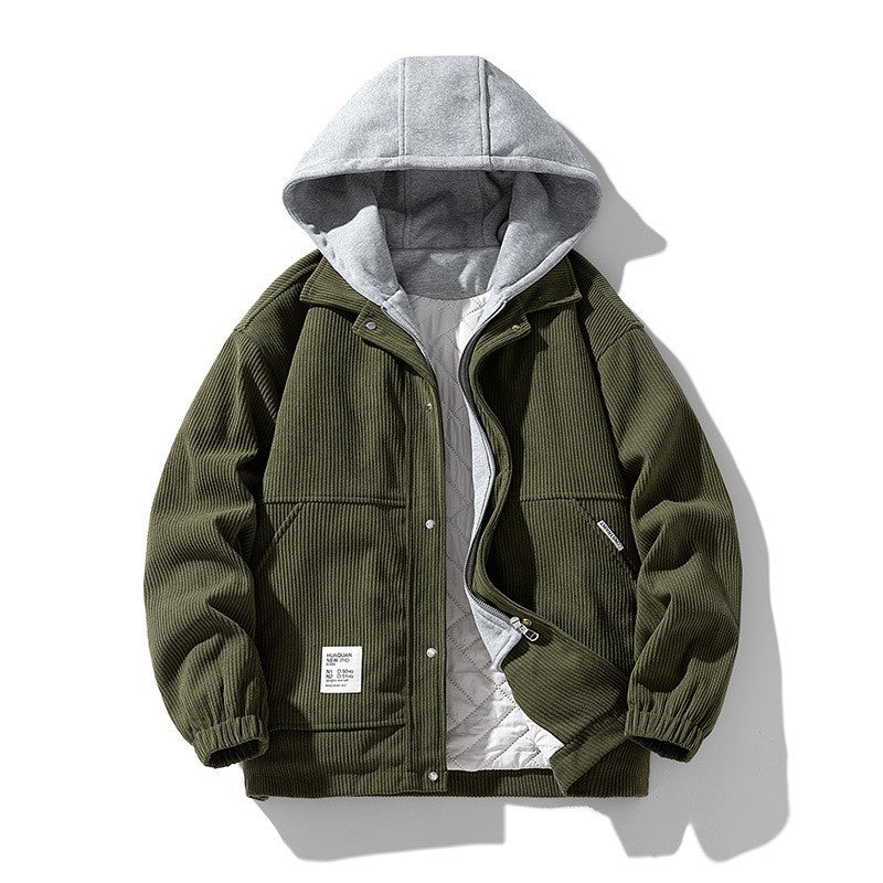 Coat Cotton Corduroy Fake Two-piece Hooded Cotton-padded Jacket