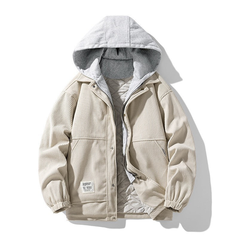 Coat Cotton Corduroy Fake Two-piece Hooded Cotton-padded Jacket