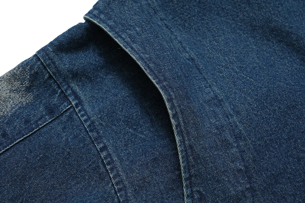 Denim Design Pleated Sleeve Tooling Zipper Jacket