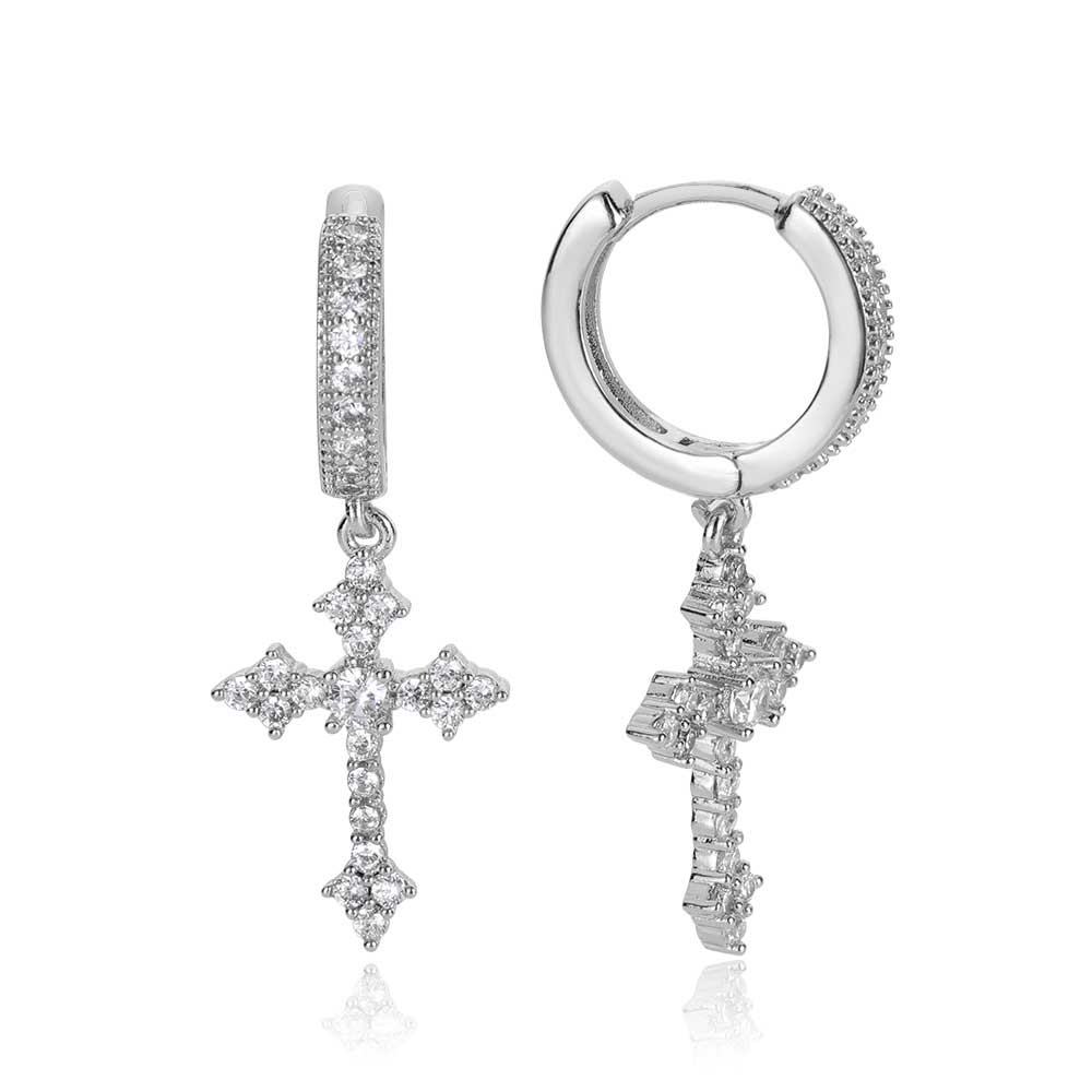 Silver Needle Inlaid Zirconium Cross Ear Buckle