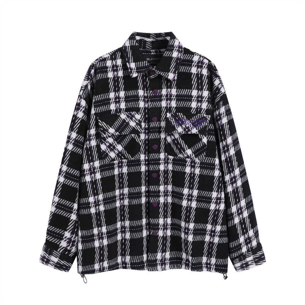 Plaid Spider Embroidery Button Loose Lapels Jacket