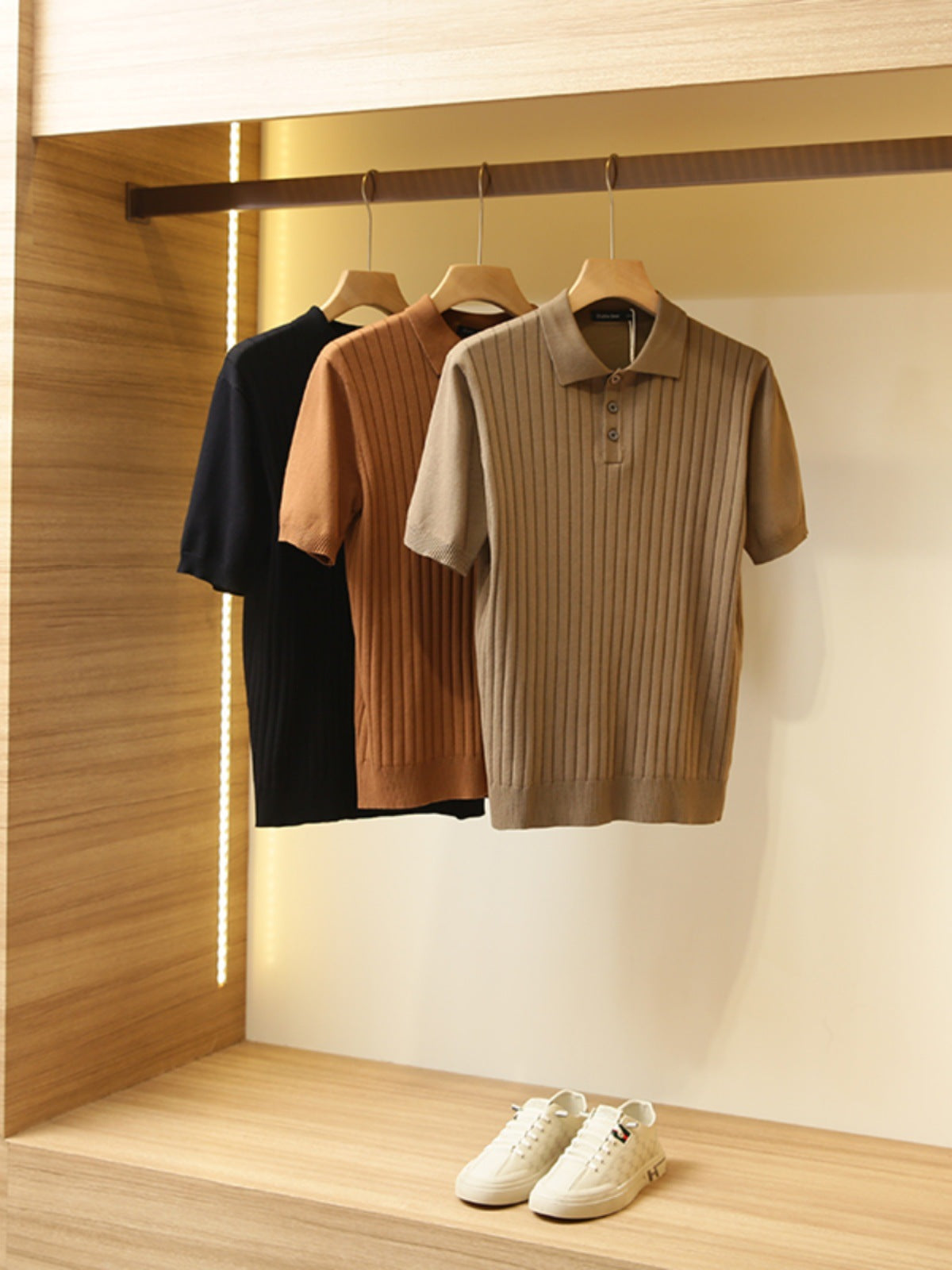 Knitted Solid Color Polo Collar Base Short Sleeve