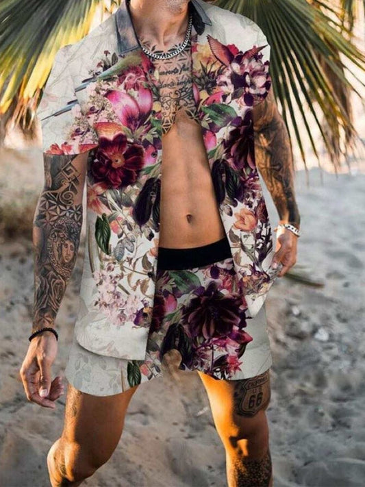 Printed Shirt Beach Shorts Suit