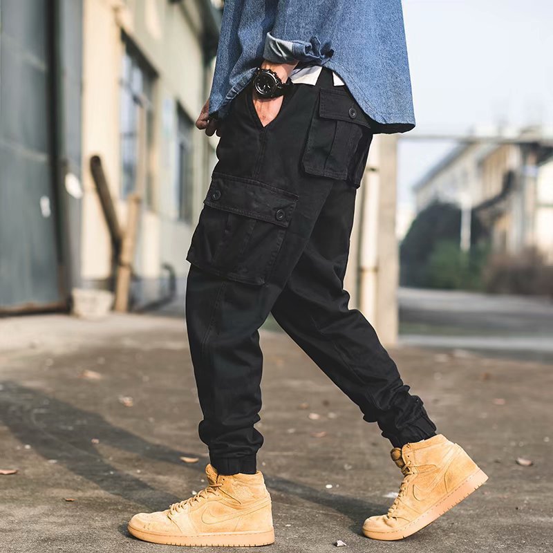 Loose Cropped Pants Multi-pocket Ankle Banded