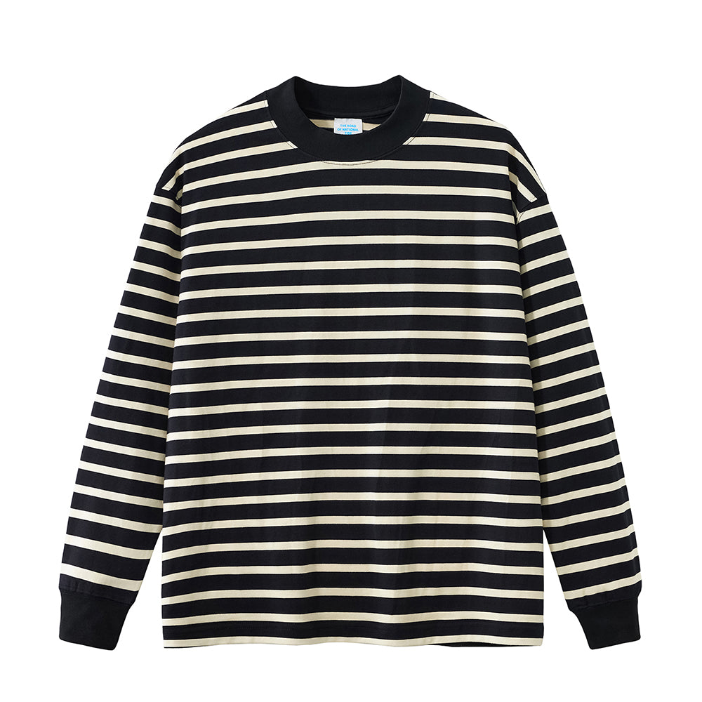 Pure Cotton Contrast-color Striped Long-sleeved T-shirt