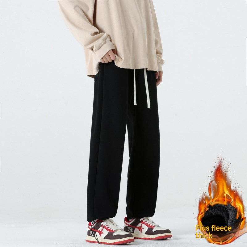 Straight Wide Leg Casual Trousers Drape Fleece-lined Sweats