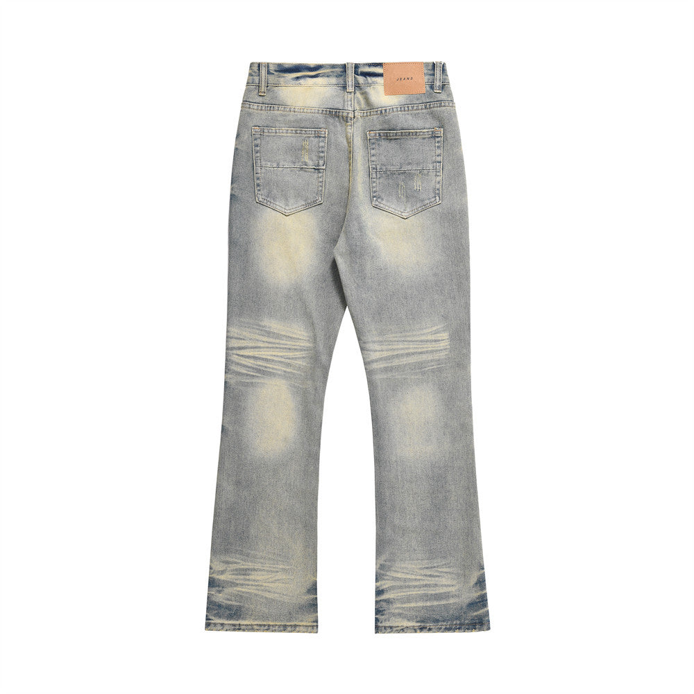 Scratches Denim Straight-leg Pants