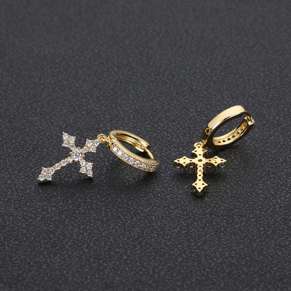 Silver Needle Inlaid Zirconium Cross Ear Buckle