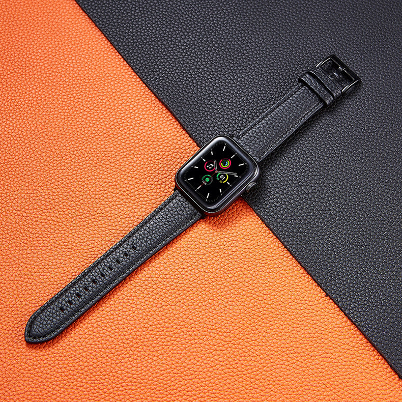 Suitable For  Iwatch SE Strap Lychee Pattern Oil Wax Leather Strap New Silicone Leather Strap