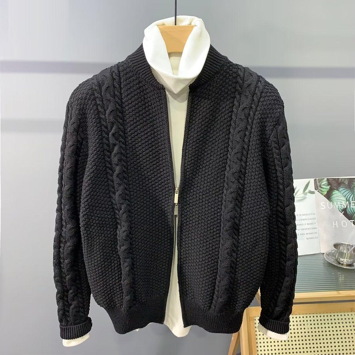 Double Zipper Design Cardigan Sweater Simple All-match