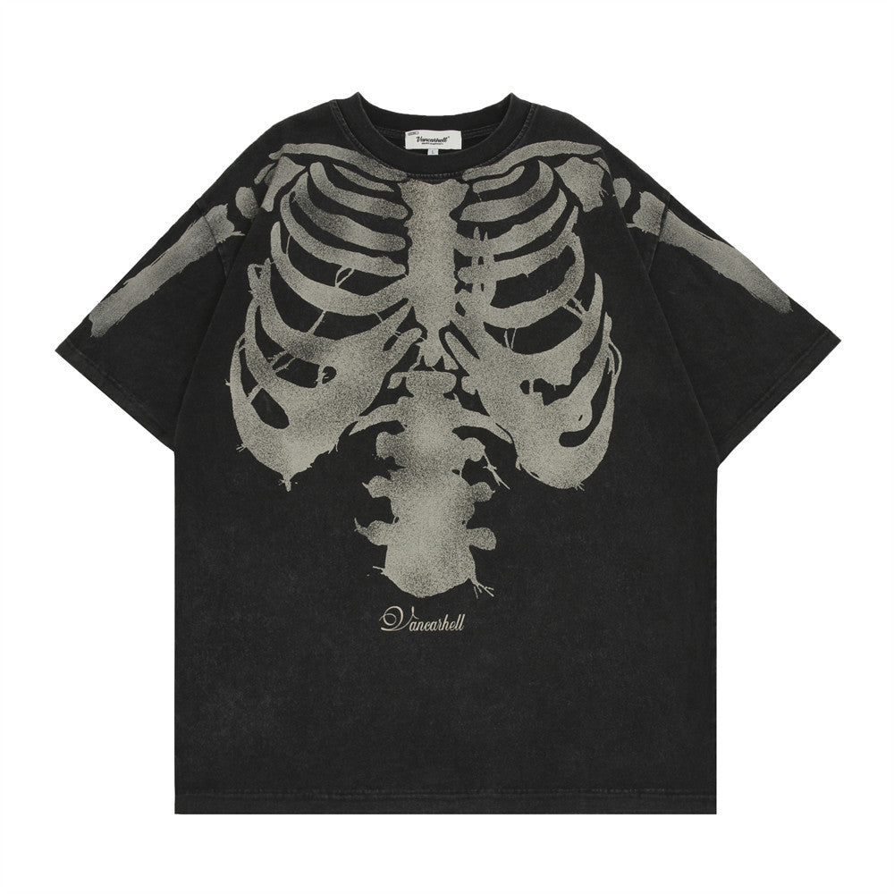 Skull Skeleton Washed Old Short-sleeved Cotton T-shirt