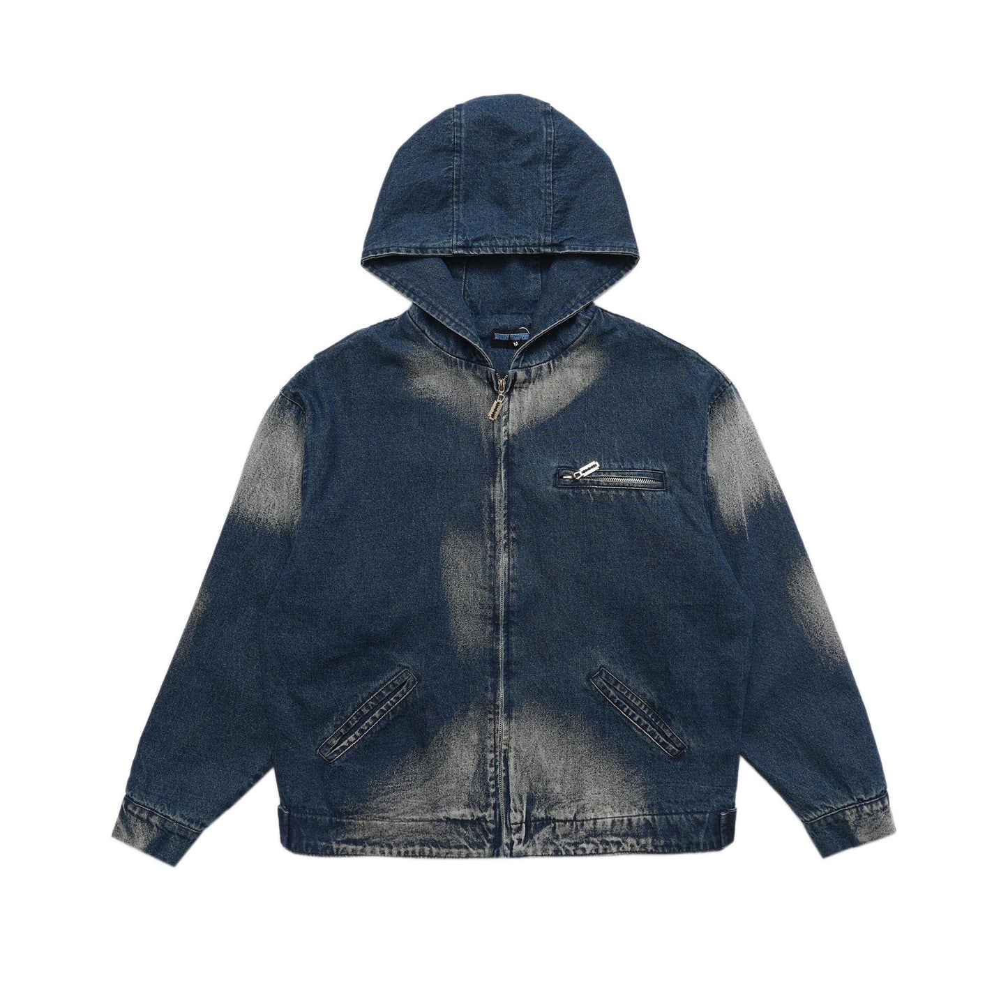 Denim Design Pleated Sleeve Tooling Zipper Jacket