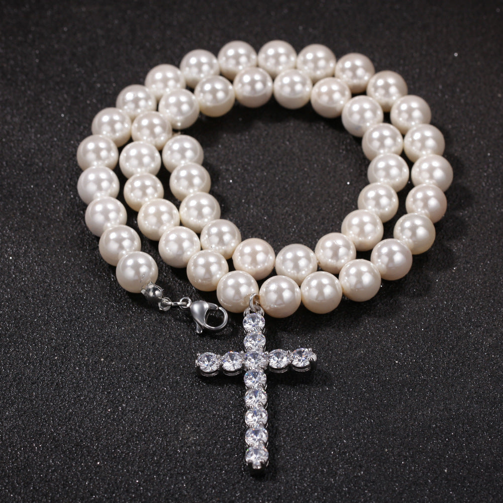 Simple Cross 8-10mm Pearl Necklace