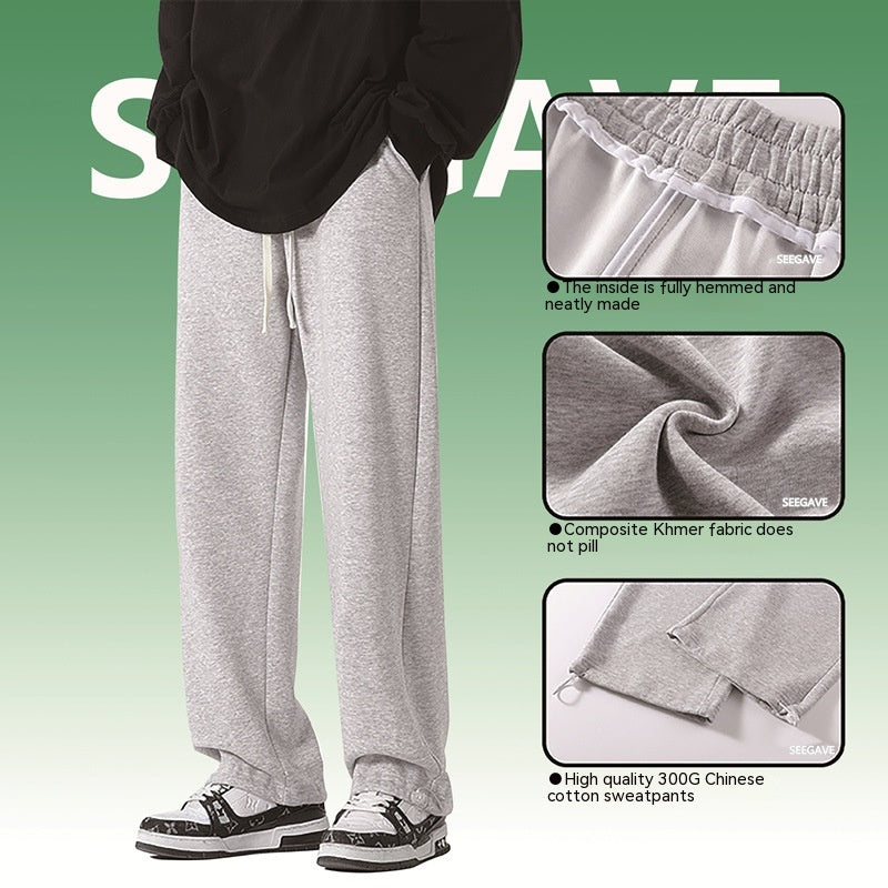 Straight Wide Leg Casual Trousers Drape Fleece-lined Sweats