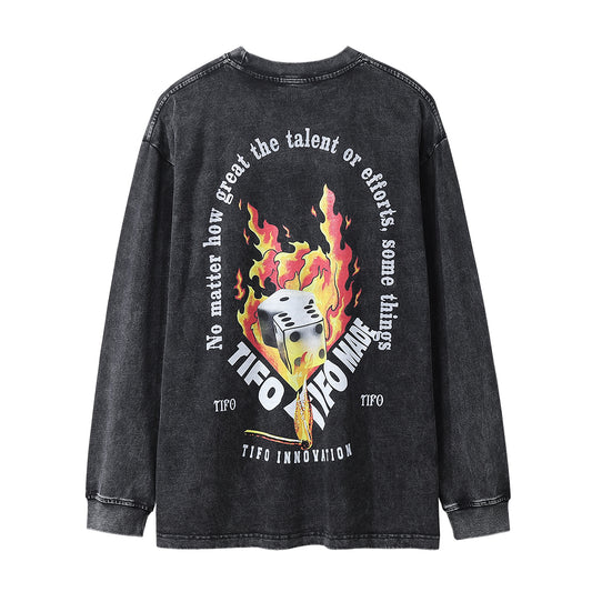 Flame Dice Printed Long Sleeve T-shirt