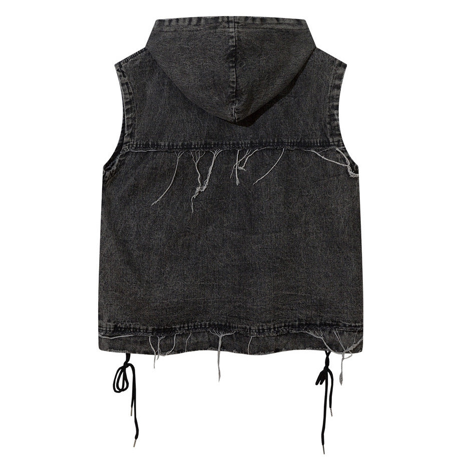 Sleeveless Street Denim Pullover Vest - Denim Jacket