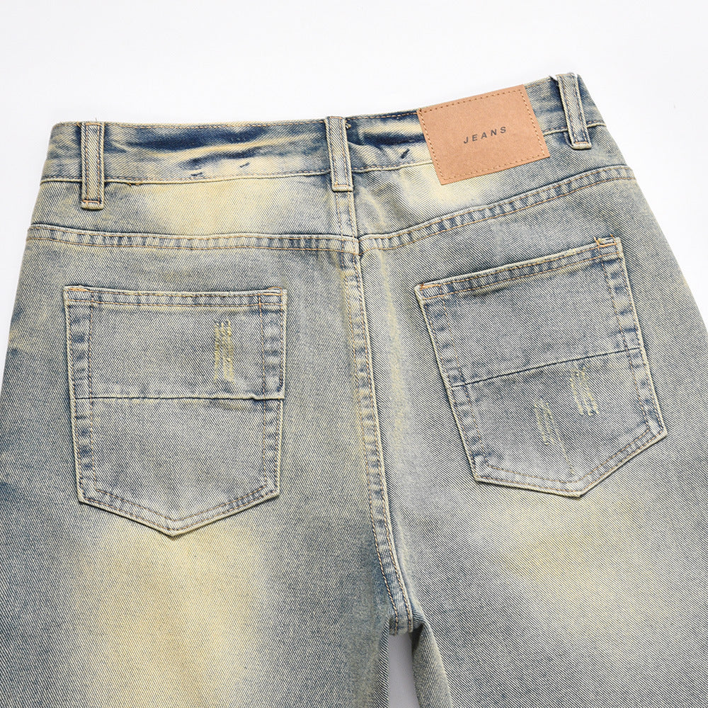 Scratches Denim Straight-leg Pants