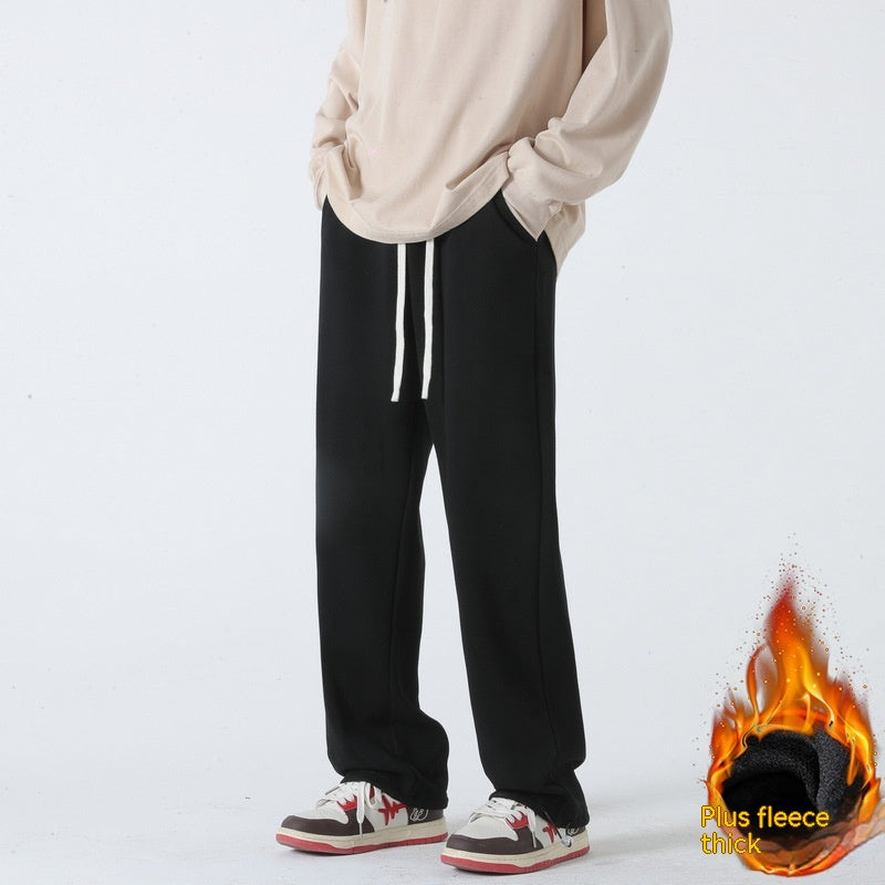 Straight Wide Leg Casual Trousers Drape Fleece-lined Sweats